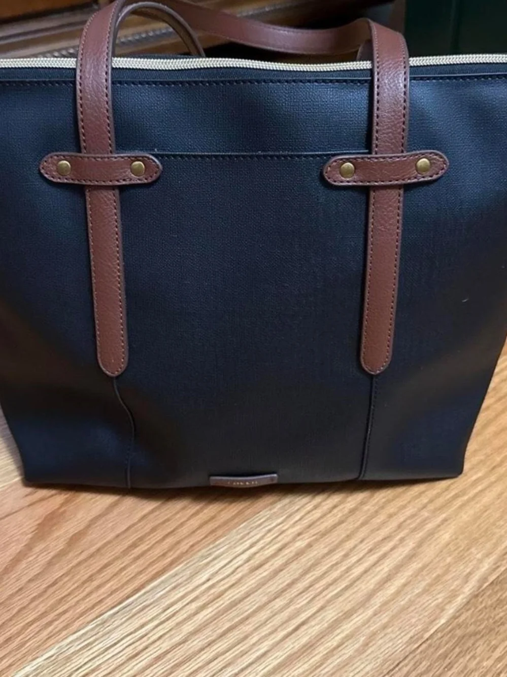 Fossil Black Tote with Brown  Logo Patch